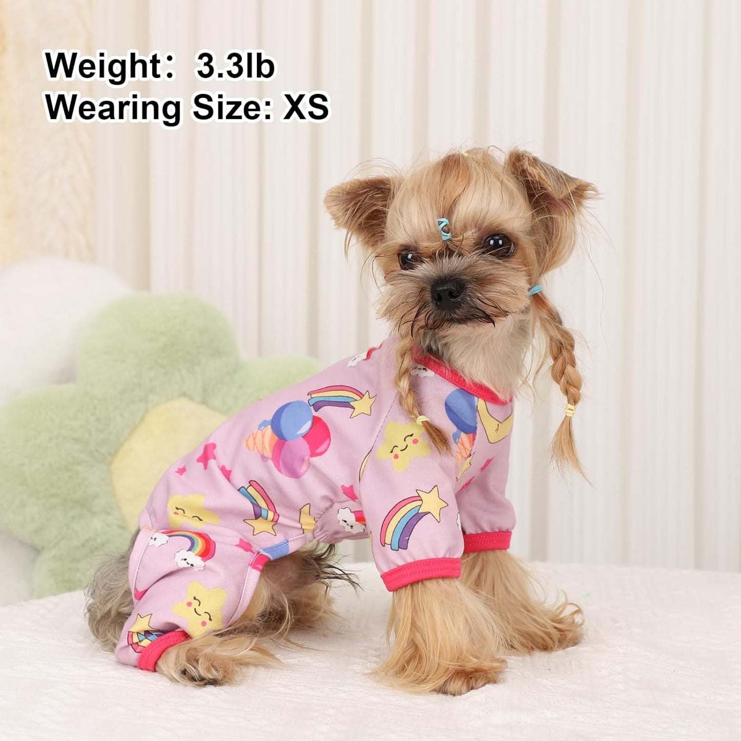Dog Pajamas Pjs Spring Summer Dog Clothes for Small Dogs Girl - Boy - Female Size Dogs, Soft Stretchy Puppy Clothes Doggie Onesies Cat Pet Jammies Outfit Rainbow Pink