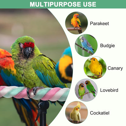2-Pack Rope Perches for Bird Cages, 23.6 in Length Comfort Grip Flexible Rope Perch Beak & Paw Grinding for Parrots/Cockatiels/Parakeets, Bird Platform Sand [Pink Cyan]