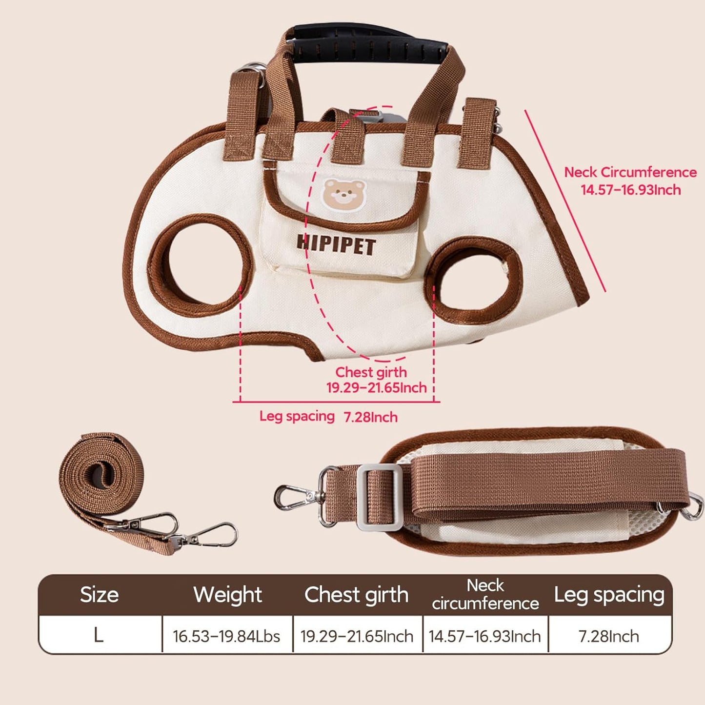 Portable Breathable Pet Carrier Sling & Backpack for Dogs & Cats, Adjustable Full-Body Harness with Traction Leash, Crossbody & Car-Friendly (Large)