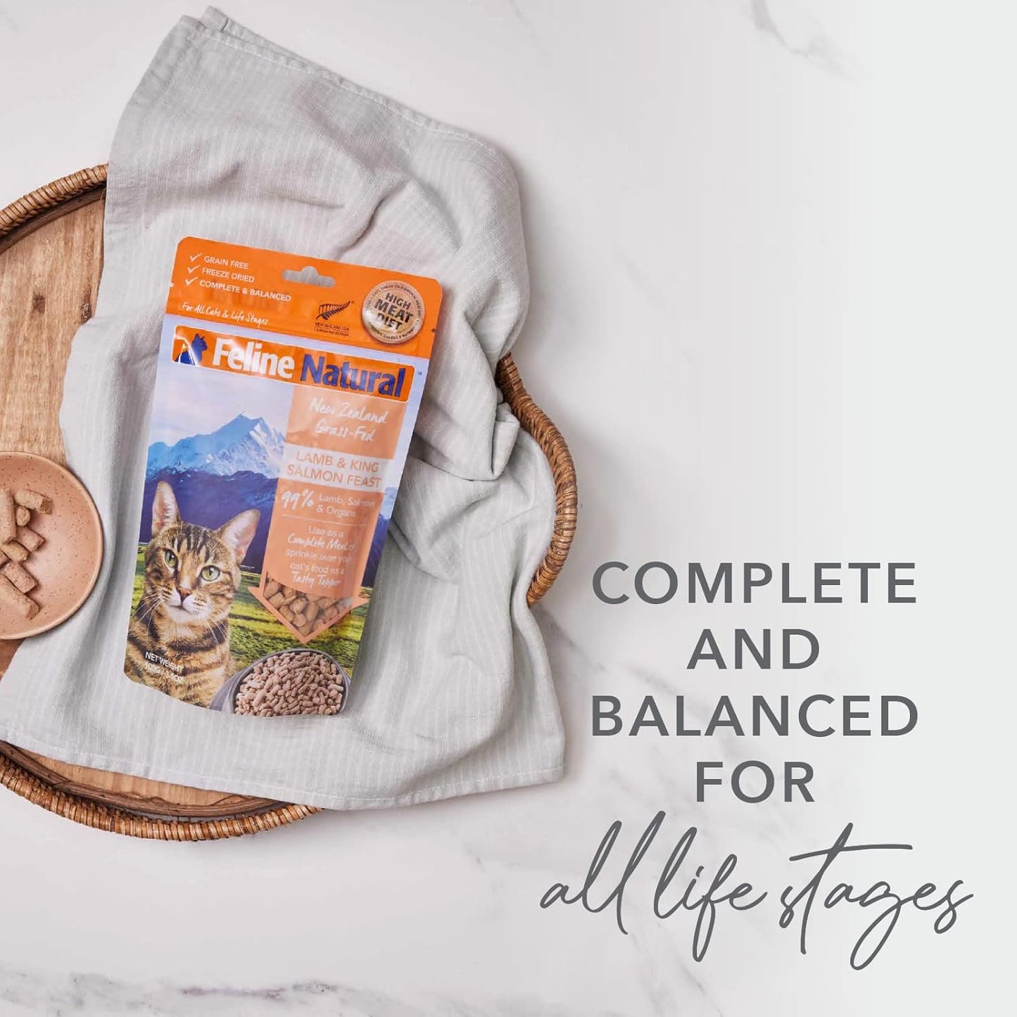 Feline Natural High Protein Dry Cat Food, Freeze-Dried Diet with 98% Meat, Organs & Seafood, No Peas, Grains, or Artificial Additives, Made in New Zealand, Chicken & Lamb, 11oz