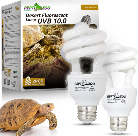 REPTI ZOO UVB Light for Desert Reptile 2 Pack, 10.0 15W UVA UVB Reptile Light Bulb, UVB Lamp for Bearded Dragons Tortoises Lizards Snakes