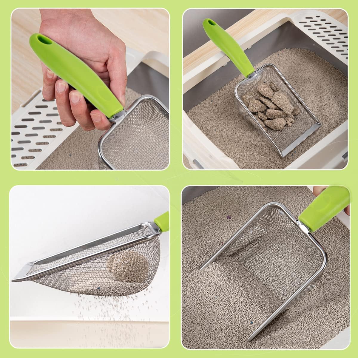 3PCS Stainless Steel Cat Litter Scoop,Litter Cleaner Corner Scoop Sand Sifter,Easy to Clean Cat Little Box, Sifting Litter Scoop Shovel for Reptile Terrarium Sand Waste