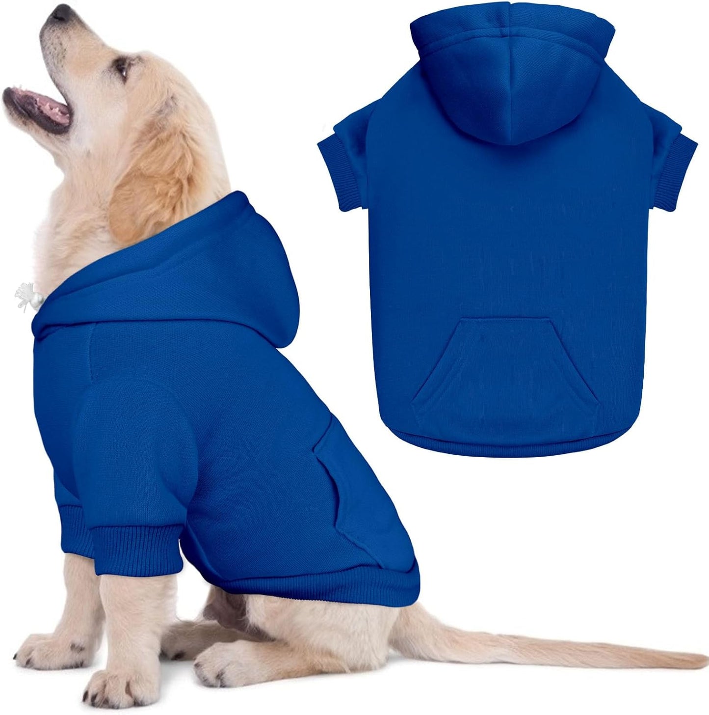 Dog Sweaters for Small Dogs Pet Sweater Solid Soft Brushed Fleece Dog Hoodie Clothes Pet Hoodie Sweatshirt with Pocket(Blue-XS)