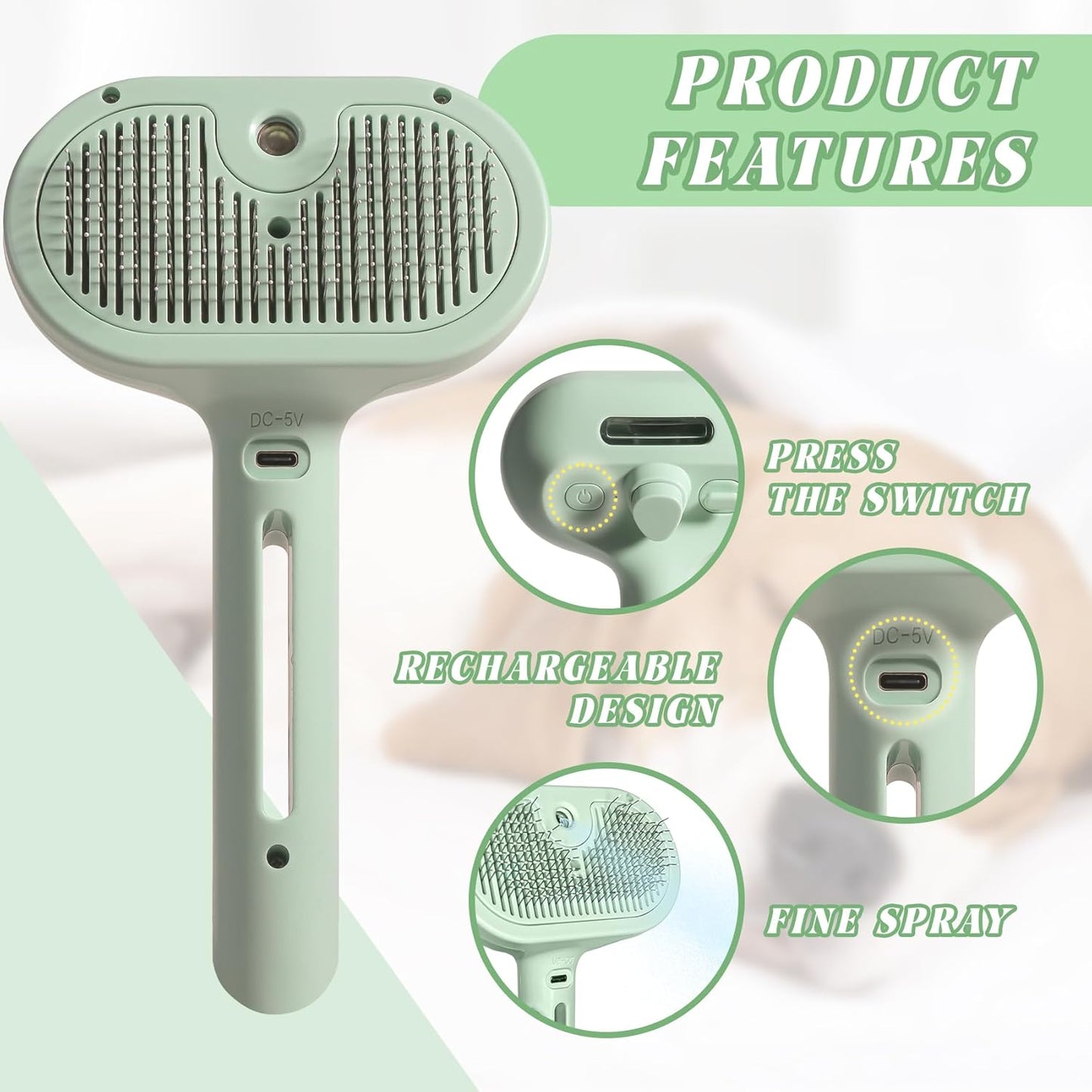 Self-Cleaning Spray Cat Brush for Shedding, Removes Static Flying Hair, and Works Wonders for Both Long and Short-Haired Pets 2 In 1 Cleaning Brush for Cats And Dogs Grooming