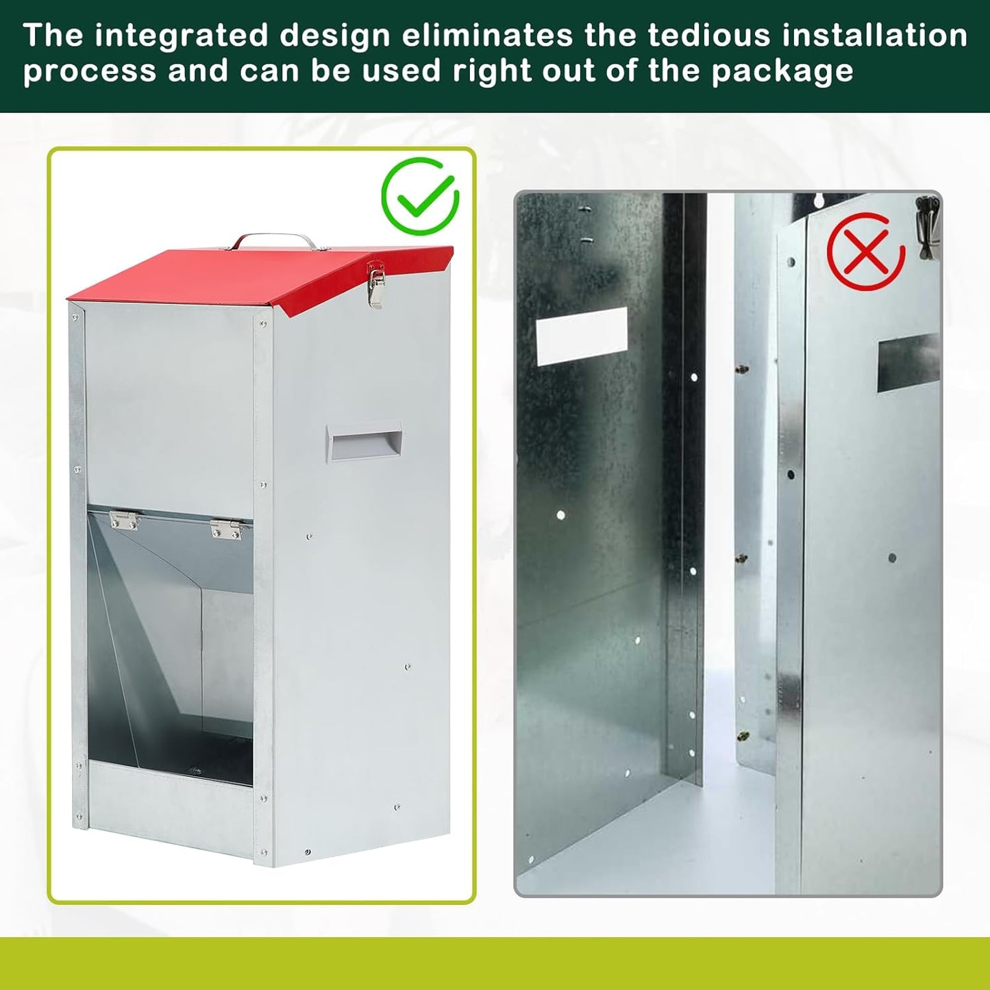 No Installation Large Galvanized Automatic Dog Feeder with Handle 25 Lbs Large Breed Dog Food Dispenser 11.5'' l x 9.8'' W x 23'' H Outdoor Hanging Gravity Food Feeder