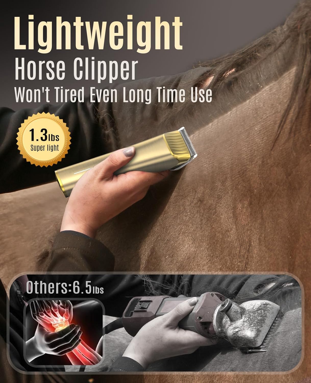 oneisall Cordless Horse Clippers,Low Noise 2 Speed Grooming Clippers,Horse Trimmer Shaver Kit for Matted Long Hair,Detachable Stainless Steel Blade Grooming Kit for Thick Coat