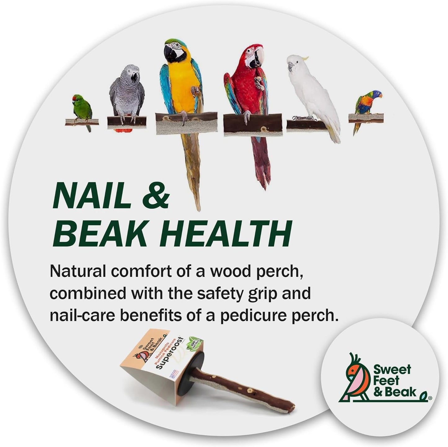 Superoost Manzanita Pumice Pedicure Perch- Easy to Install Bird Cage Accessories for Healthy Feet, Nails and Beak - Natural Bird Perches Imitates Birds' Life in The Wild - S 8"