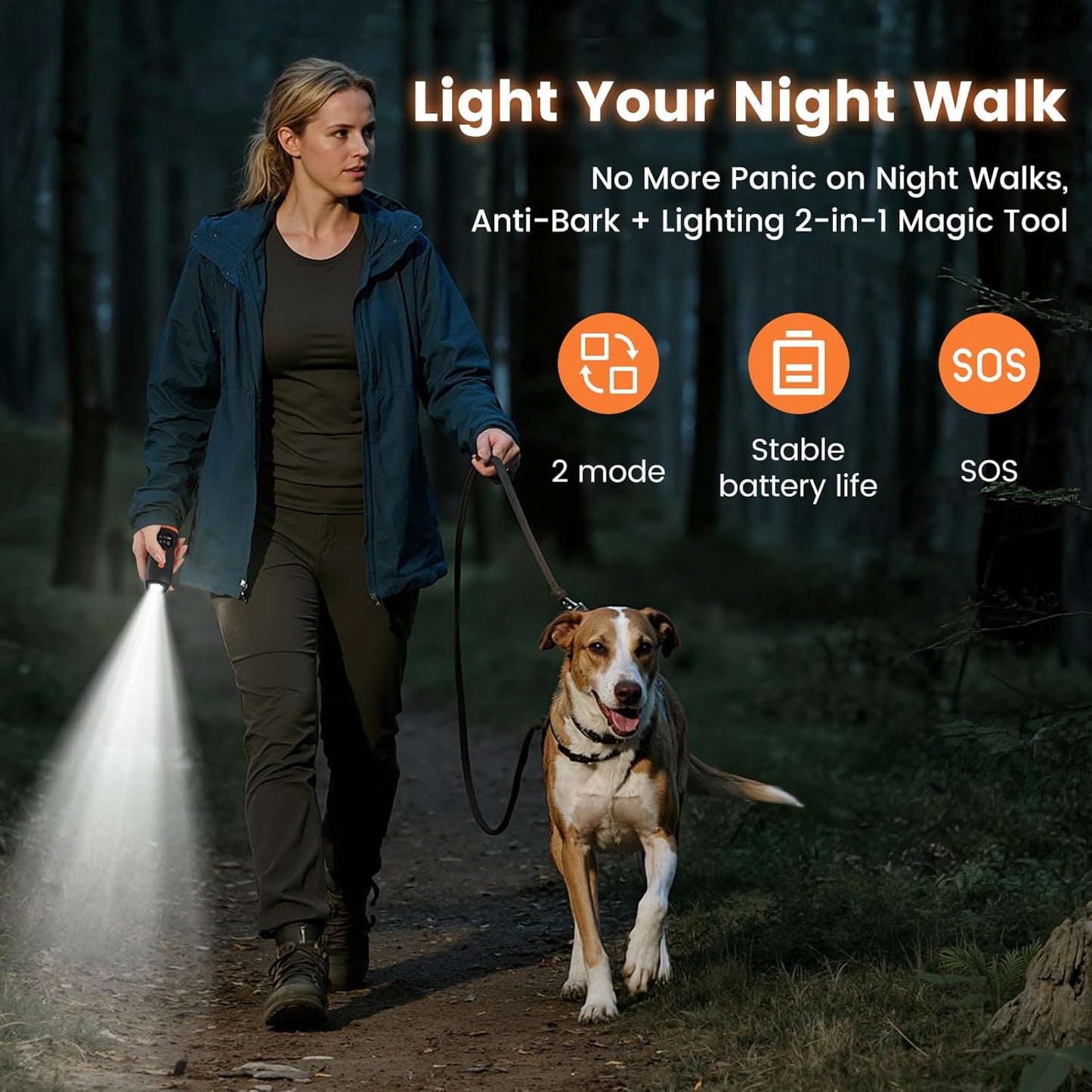 Ultrasonic Dog Bark Deterrent Device 3X Ultrasound Anti Barking Device Safe for All Dogs Training Tools Up to 50ft for Indoor Outdoor with Flashlight Rechargeable Training Device