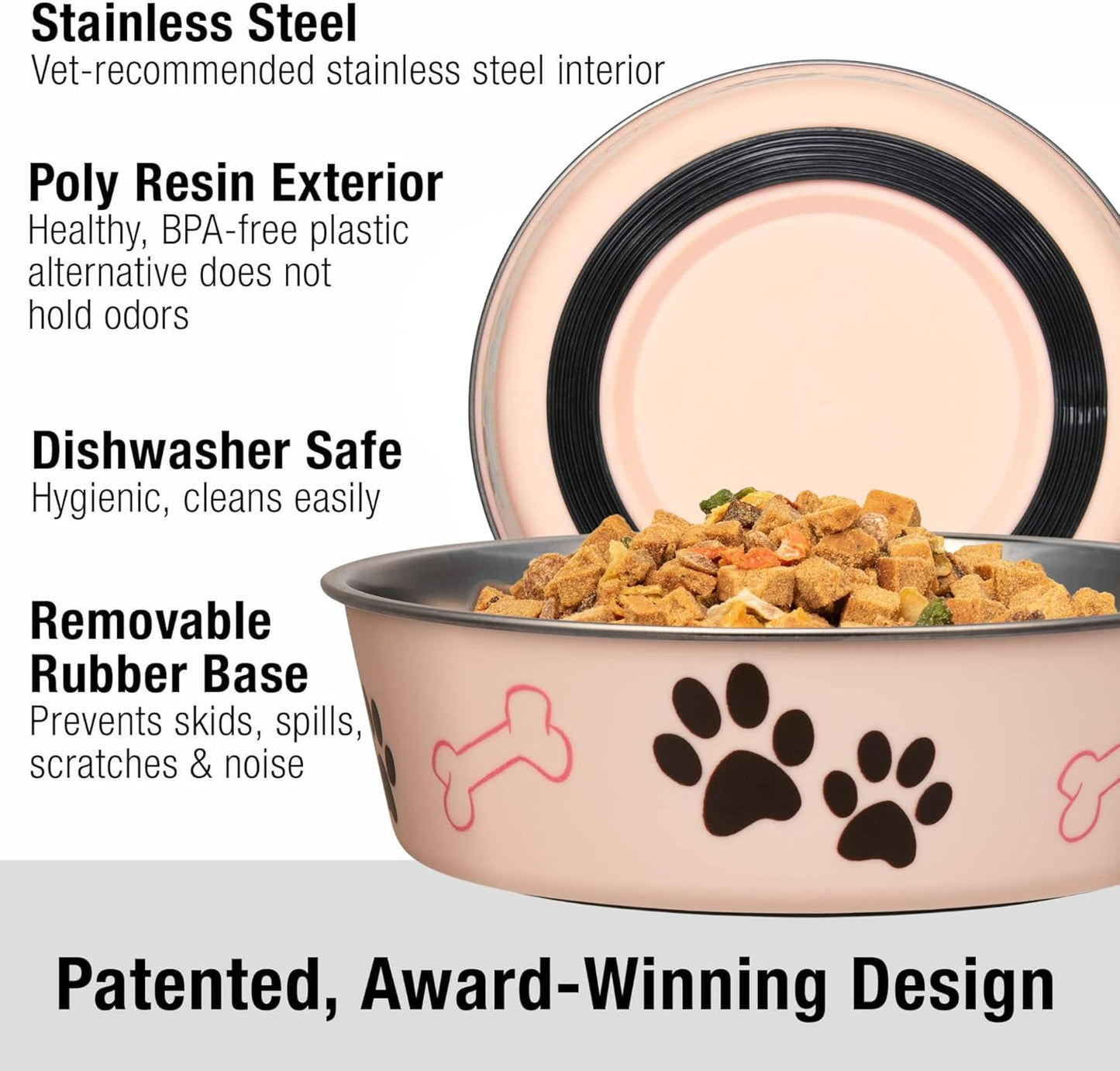 Loving Pets Bella Dog Bowls- Stainless Steel Dog & Cat Bowls - Spill Proof Dog Food Bowl, Cat Bowl, Puppy Essentials & Pet Supplies Great for Home & Travel (Large 35-65 lbs, Paparazzi Pink)