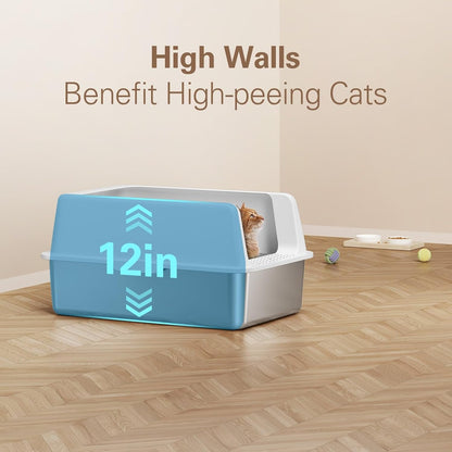 Zarler Stainless Steel Litter Box with Lid, Extra Large Metal Litter Box for Big Cats, White (Non-Sticky, Easy to Clean, Anti-Urine Leakage)