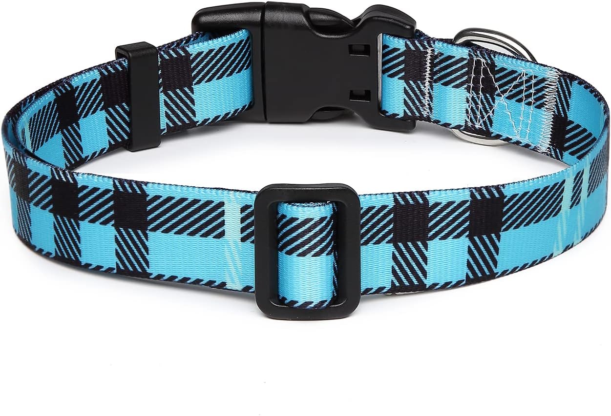 Mercano Adjustable Dog Collar - Special Design Patterns, Soft Nylon Comfortable Durable Pet Collar for Small Medium Large Dogs (S, Blue Plaid)