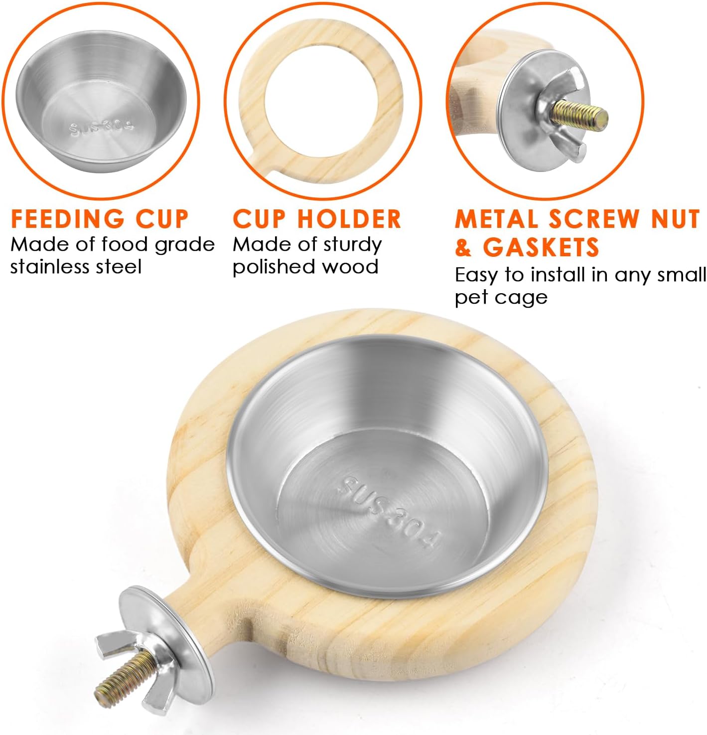 KATUMO Conure Perch Bird Wood Perch Stand Toy Parrot Cage Toy Bird Food Cup for Parakeet Lovebird Finch Conure Budgie Small Birds