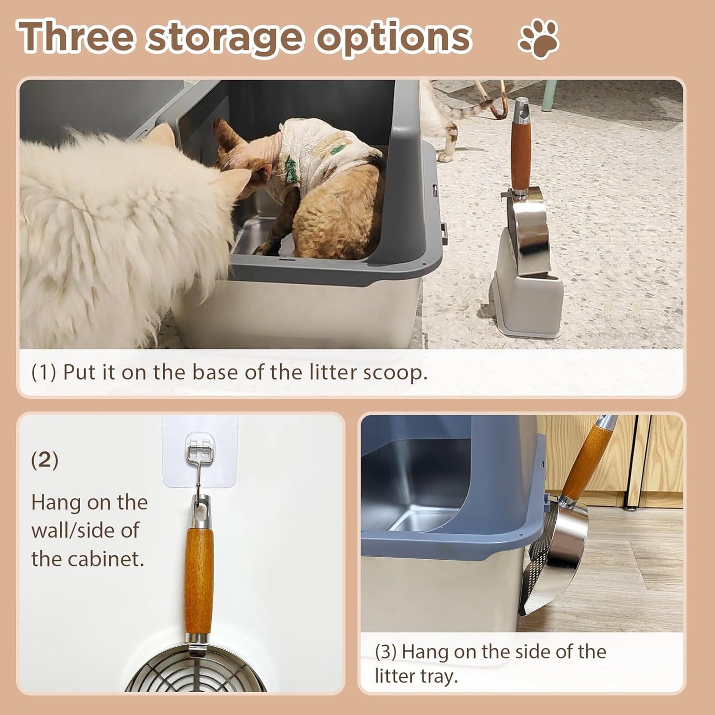 Cat Litter Scoop, Litter Scooper, Metal Cat Litter Scoop, Stainless Steel Cat Litter Scoop, Kitten Pooper Lifter, Kitty Metal Scooper with Holder for Cat Litter Box Round Holes Easy Cleaning