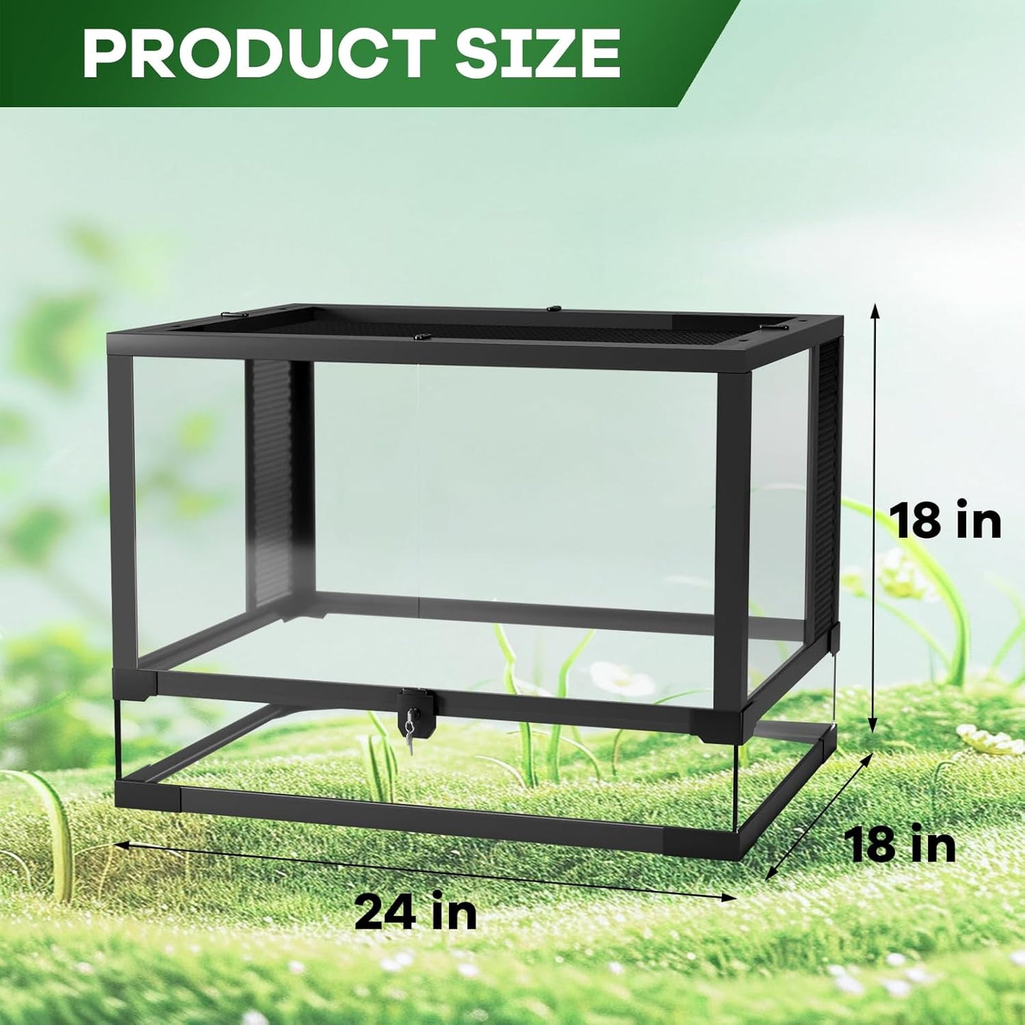 24" X 18" x 18" Reptile Tall Glass Terrarium Rainforest Habitat Double Hinge Door with Screen Ventilation 34 Gallon Reptile Terrarium Easy Assembly for Lizard Tortoise Snake