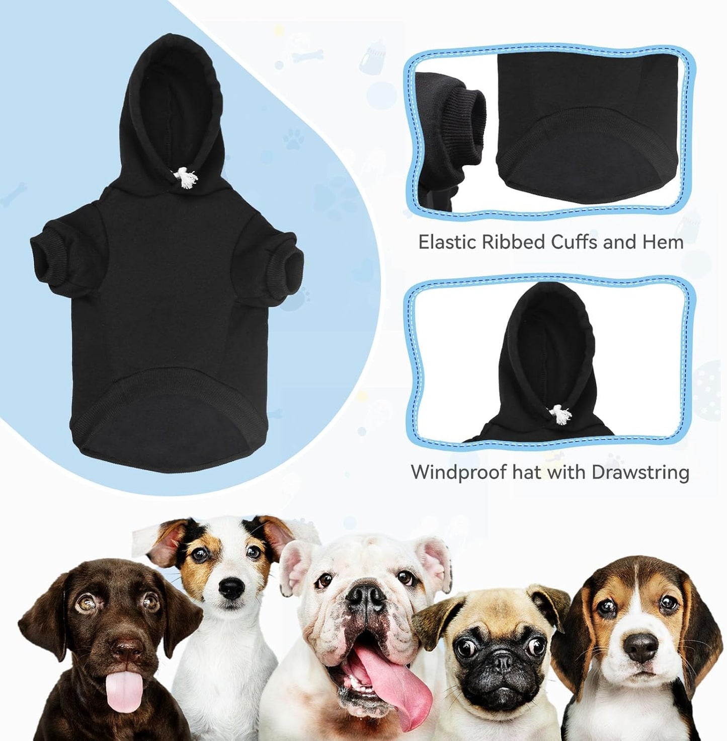 Dog Sweaters for Medium Dogs Dog Hoodie Pet Sweater Soft Solid Brushed Fleece Pet Clothes Hoodie Sweatshirt with Pocket(Black-M)