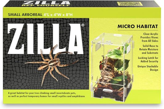 Zilla Micro Habitat Terrarium, Arboreal, with Locking Latch, for Isopods, Spiders, Insects, Small