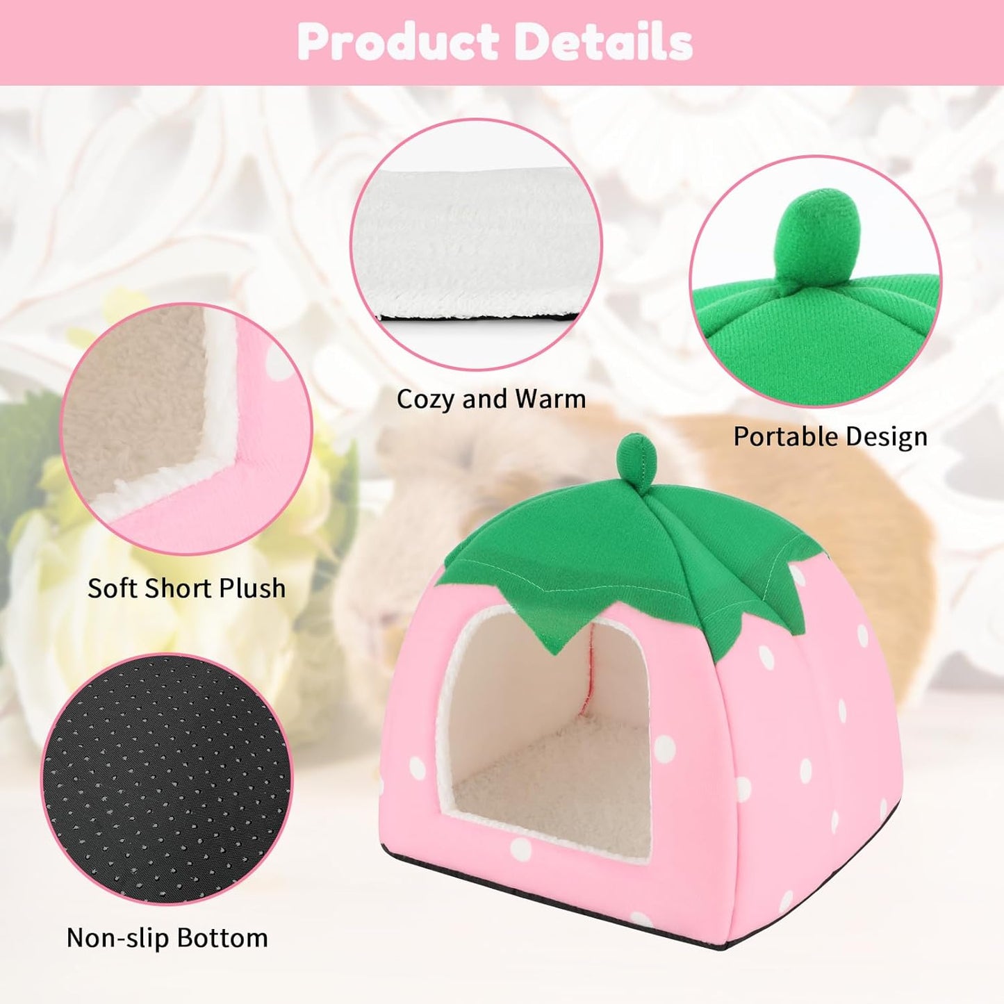 BWOGUE Guinea Pig House Bed Cozy Hamster Cave Large Hideout for Dwarf Rabbits Hedgehog Bearded Dragon Winter Nest Hamster Cage Accessories