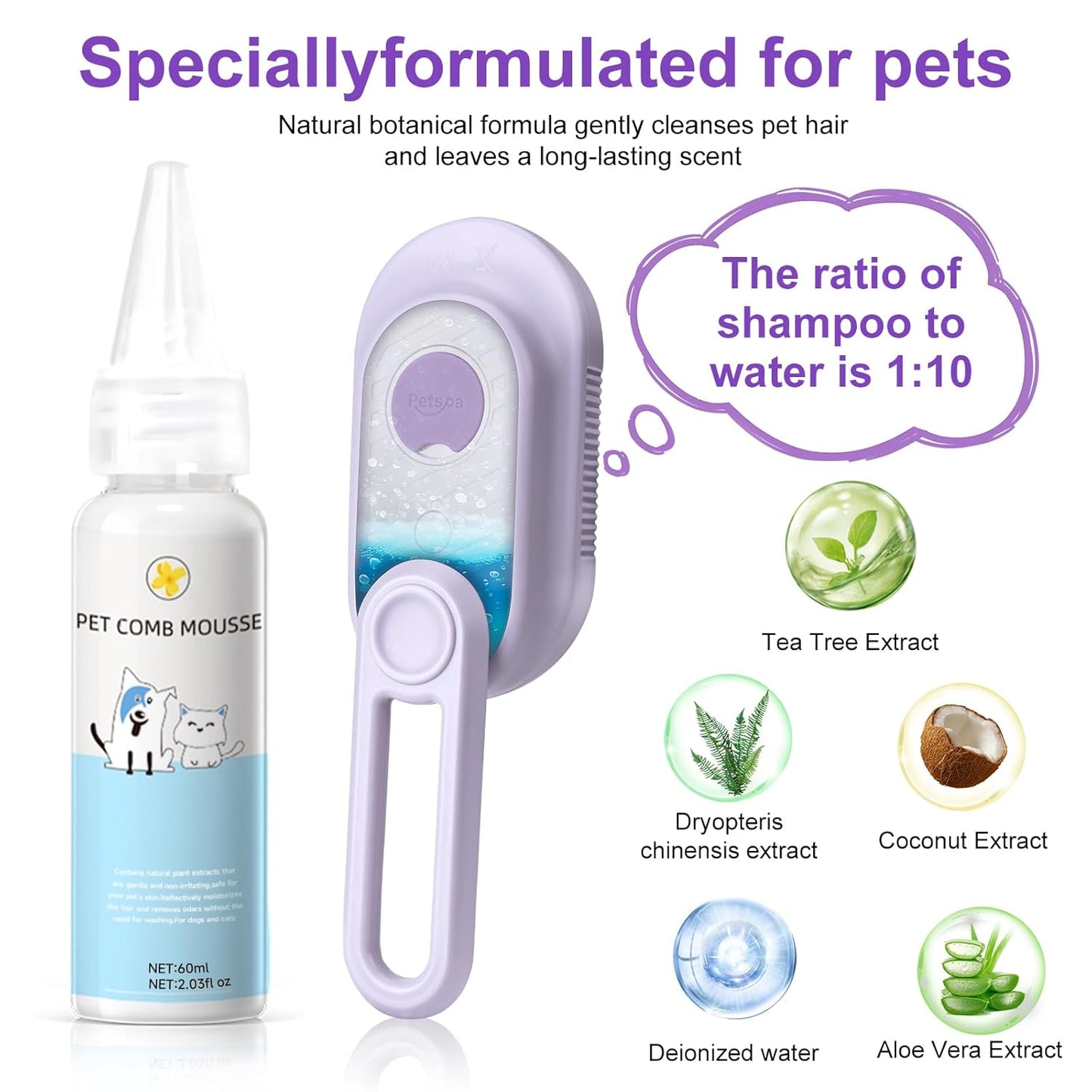 Steam Brush for Cat & Dog – 3-in-1 Spritz Pet Spray Hair Removal Comb for Grooming & Shedding Steam – Water Brush for Long