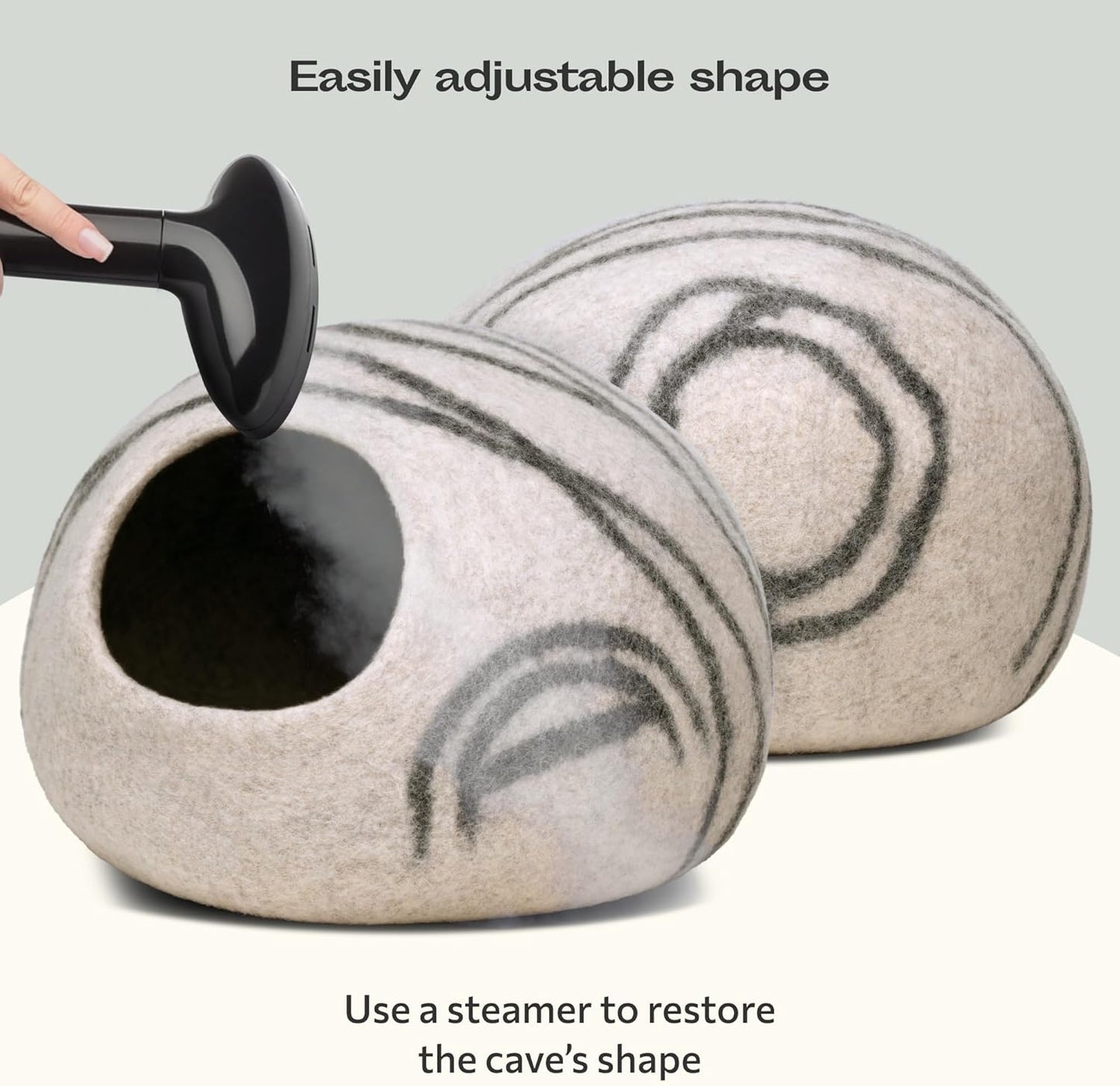 MEOWFIA Cat Cave – Premium Felt Cat Bed for Indoor Cats, Handmade 100% Merino Wool (Light Grey, Large)