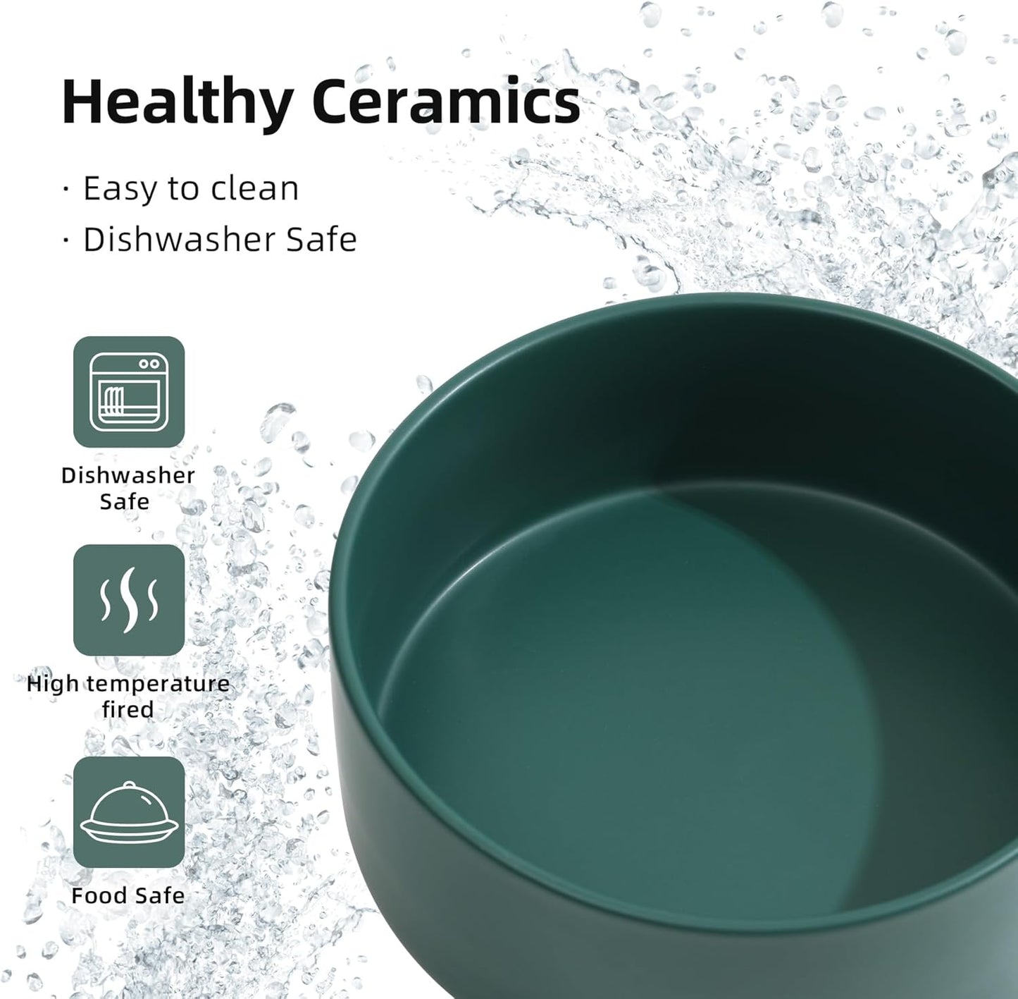 Ceramic 5.1inch Set of 2 Dog and Cat Bowls, Food and Water Feeder for Small Breed Dogs, Kitty, Cats, 2pcs Dog & Cat Dishes(2 Bowls, Green)