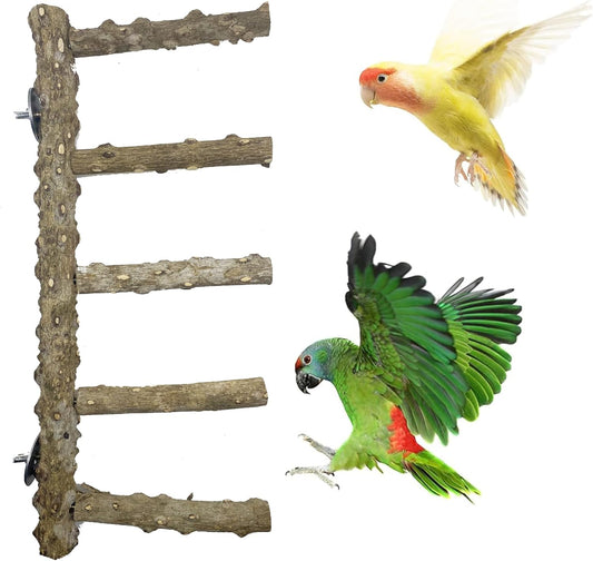 Allazone 3 PCS Nature Wood Bird Ladder Perch Nature Wood Stand Parrot Chew Toy Cage Hanging Pet Cage Bird Climbing Step Ladders for Small Animal