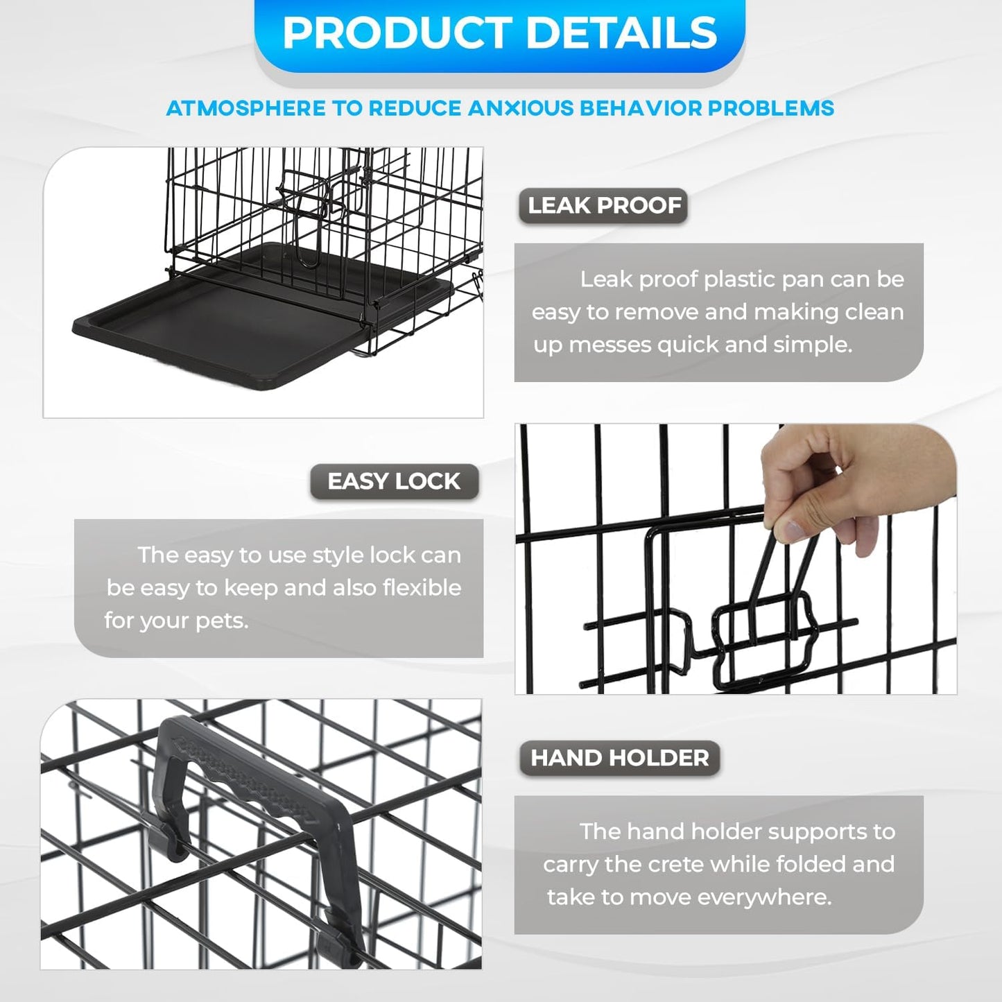 FDW Dog Crate for Small Dogs 18 Inch Folding Metal Wire Pet Cage Double Door W/Divider Panel Indoor Outdoor Kennel Leak-Proof Plastic Tray,Black