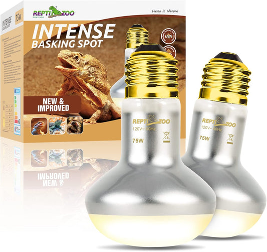 REPTI ZOO 2 Pack Heat Lamp 75W, Intense Basking Spot Simulated Natural Sunlight Heating Lamp Bulb, Heat Emitter UVA Heat Lamp Bulb for Reptile Chickens Pet Brooder