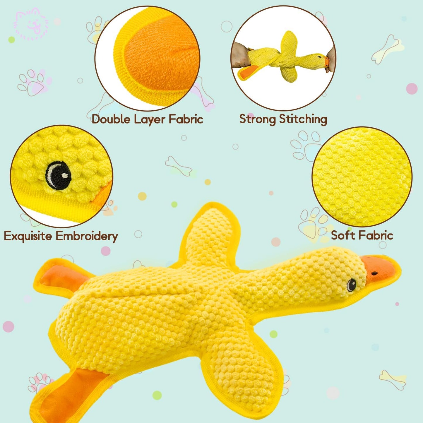No Stuffing Dog Squeak Toys- Chew Toys for Small Medium Large Breed- Durable Puppy Teething Interactive to Keep Them Busy- Best Birthday Gift(Yellow Duck)