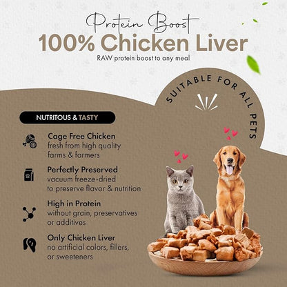 Freeze-Dried Chicken Liver Treats for Cats & Dogs – 100% Human Grade, Single Ingredient, High-Protein, Healthy Snack – No Additives or Preservatives – 3.1oz - Inspected & Tested in USA
