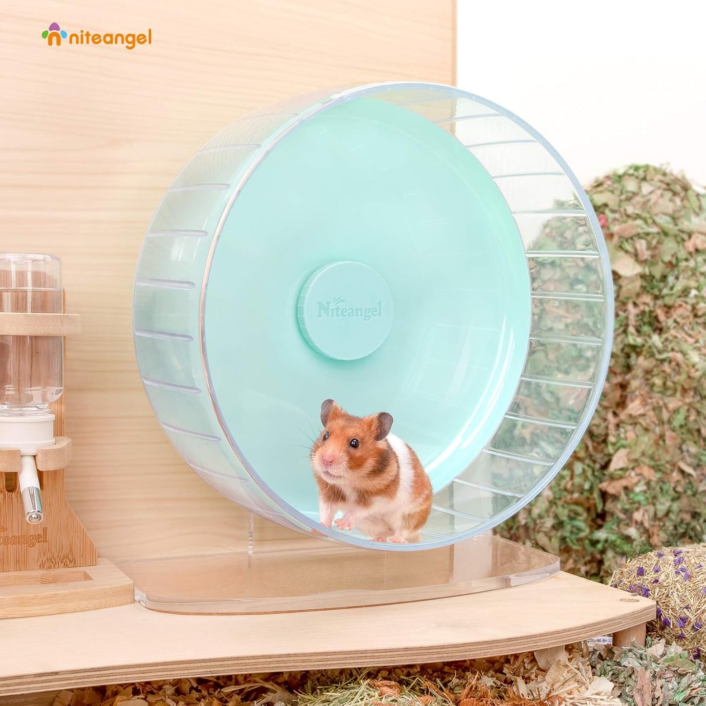 Niteangel Super-Silent Hamster Exercise Wheels: - Quiet Spinner Hamster Running Wheels with Adjustable Stand for Hamsters Gerbils Mice Or Other Small Animals (L, Mint Green)