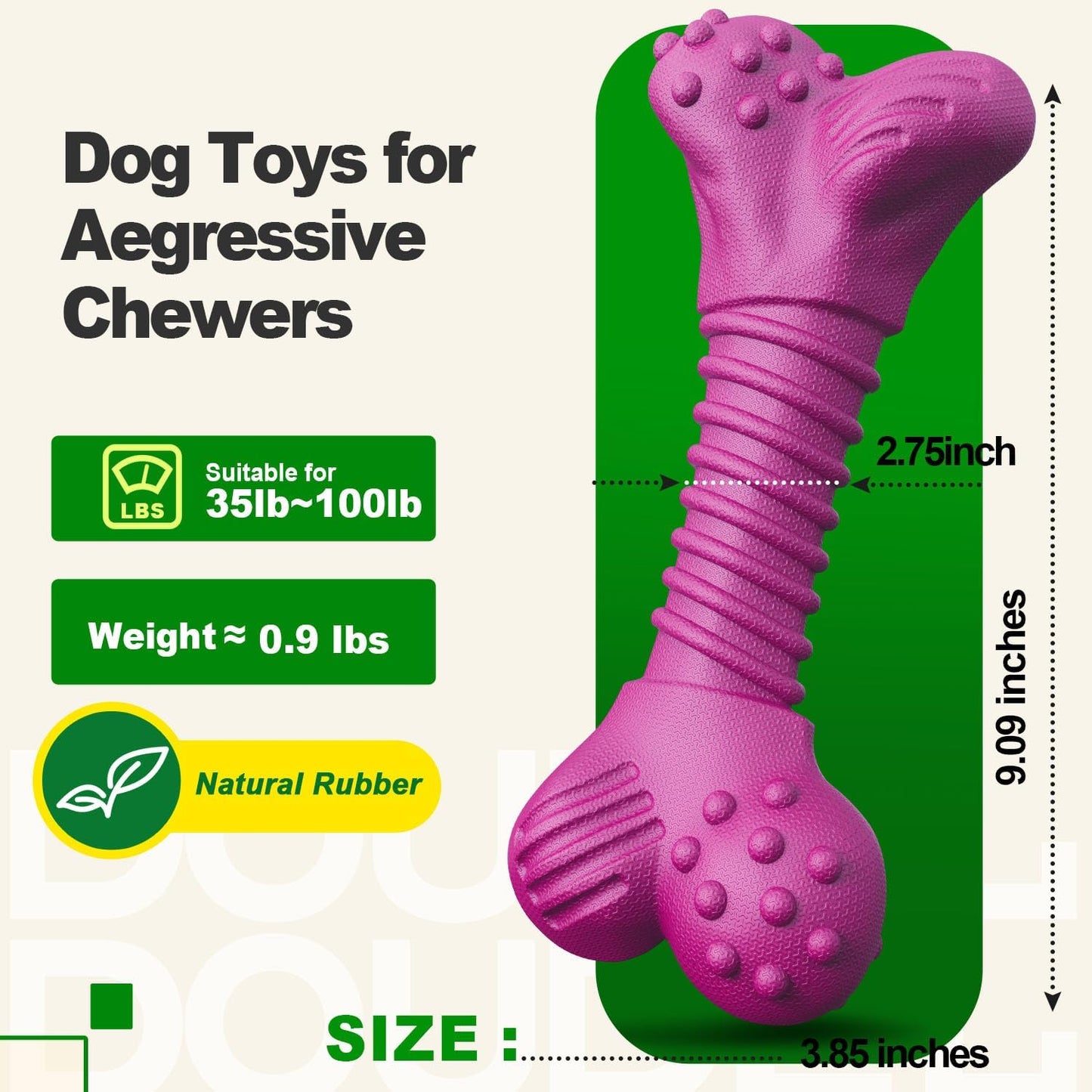 Dog Toys for Aggressive Chewers, Dog Toys for Medium Large Dogs, Natural Rubber Dog Chew Toys with Beef Flavor, Indestructible Chew Toys for Aggressive Chewers (Purple)