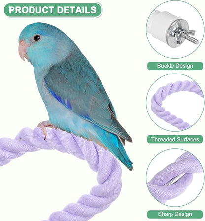 2-Pack Rope Perches for Bird Cages, 31.5 in Length Comfort Grip Flexible Rope Perch Beak & Paw Grinding for Parrots/Cockatiels/Parakeets, Bird Platform Sand [Purple]