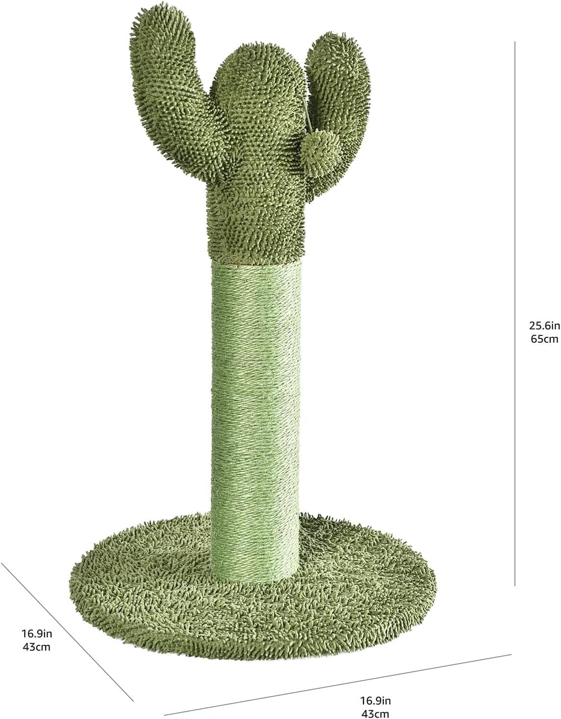 Amazon Basics Cat Scratcher - Indoor Cactus Single Cat & Kittens Scratching Post with Dangling Ball, Medium (25.6"H) - Green