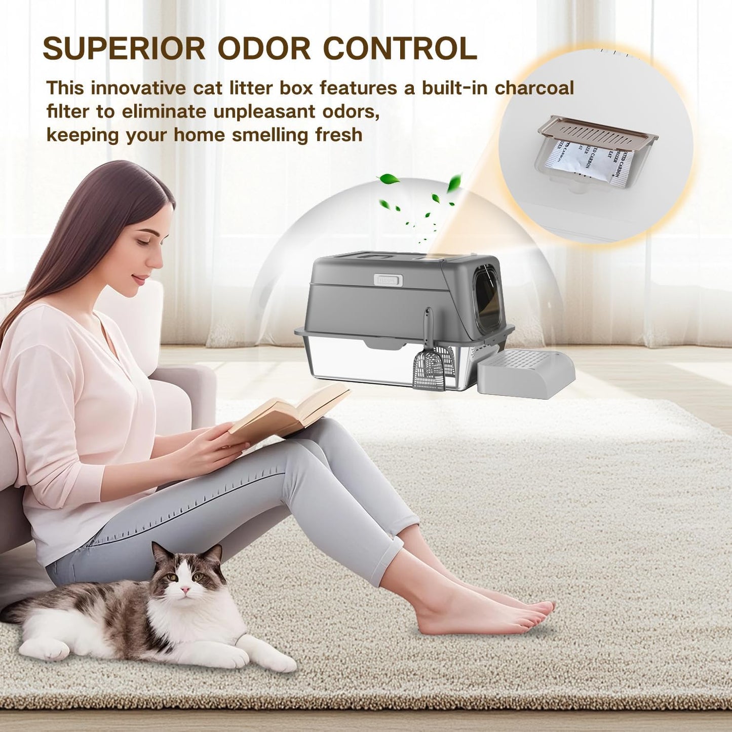 XX-Large Stainless Steel Cat Litter Box with Lid – Fully Enclosed Large Litter Box for Big Cats, Odor Control with Magnetic Door, Easy Clean, Multi-Cat Durable Metal Pan (Natural Color)