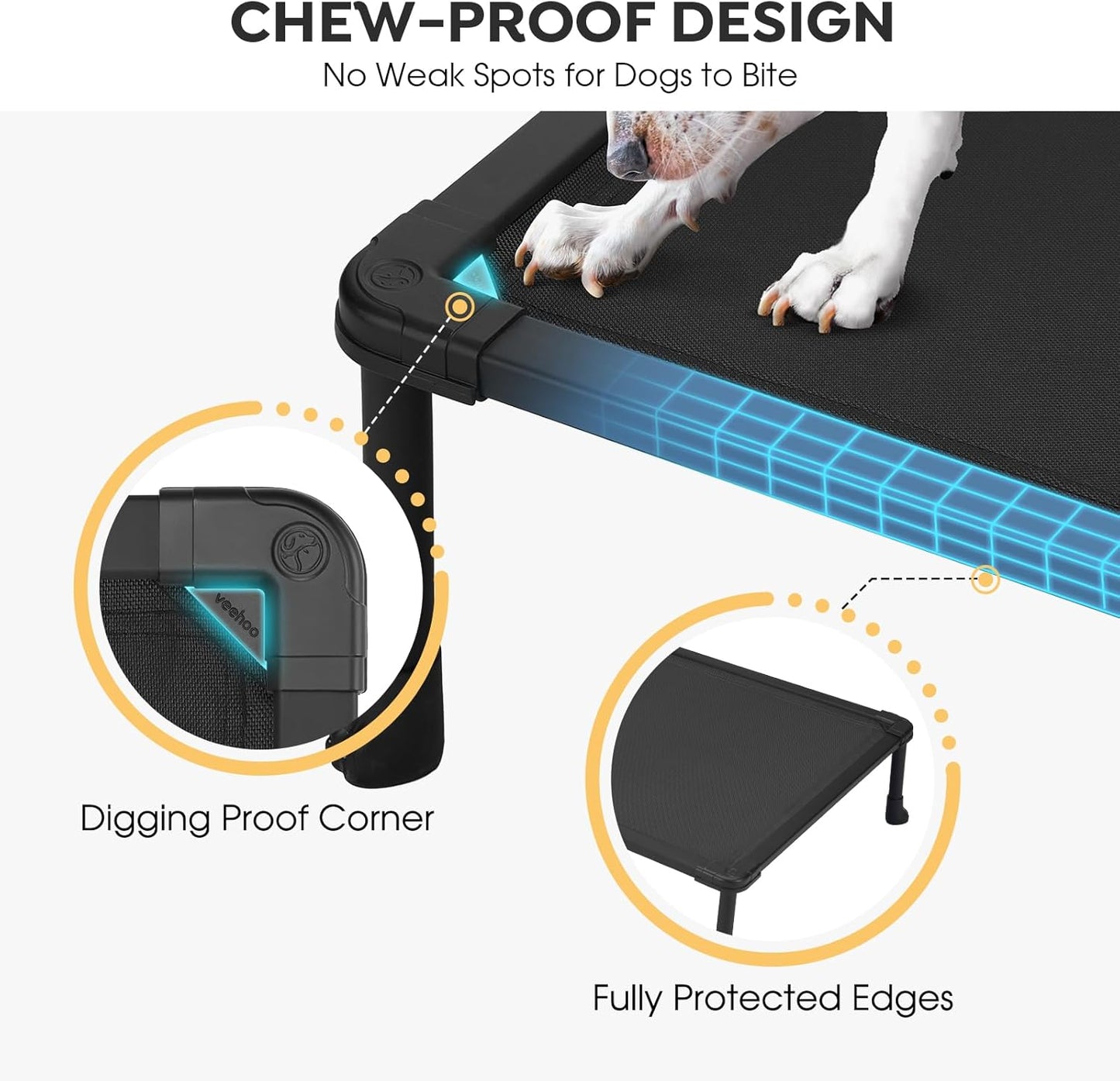 Veehoo Chew Proof Dog Bed - Large Dogs' Non-Chewable, Anti-Scratch Training Platform Hammock, Cooling Off-Ground Cots, CWC2420ACP