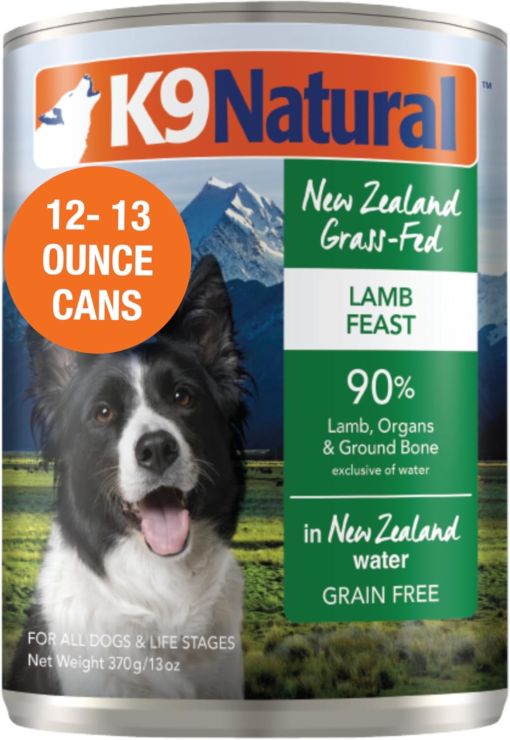 K9 Natural Wet Dog Food Pate, Lamb Feast, 13 Oz Cans (Pack of 12), Grain Free, Made in New Zealand with Grass-Fed, Free-Range Lamb, Single Source, Limited Ingredient