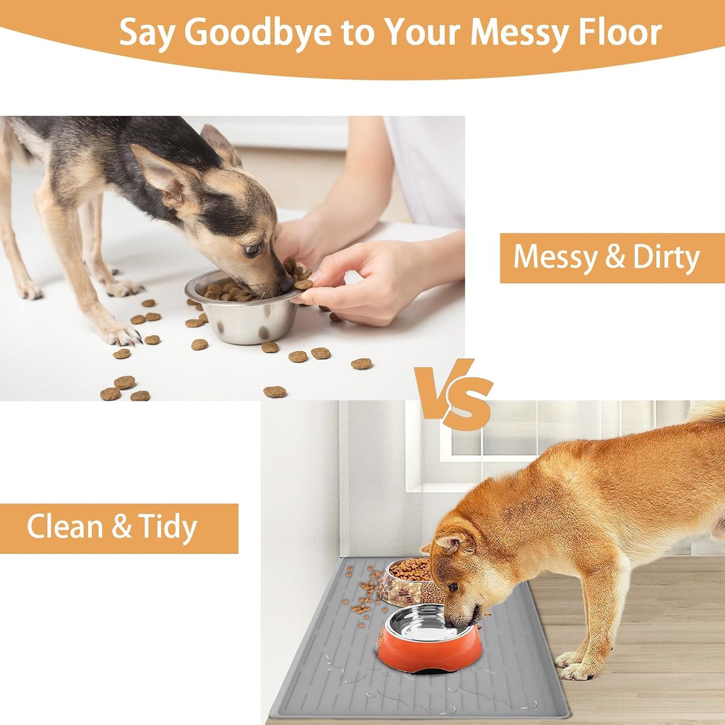 24" x 16" Dog Food Mat, Silicone Pet Mats for Food and Water, Nonslip Pet Feeding Mats for Floors, Dog Cat Bowl Mat with Raised Edges, Lake Blue