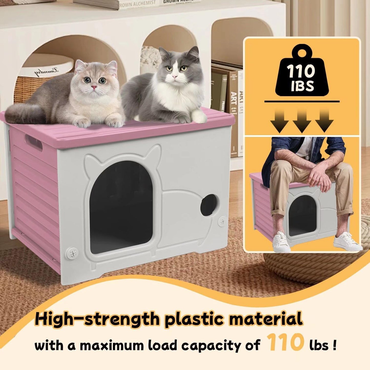 Plastic Outdoor Cat House Waterproof Feral Cat Shelter (Pink)