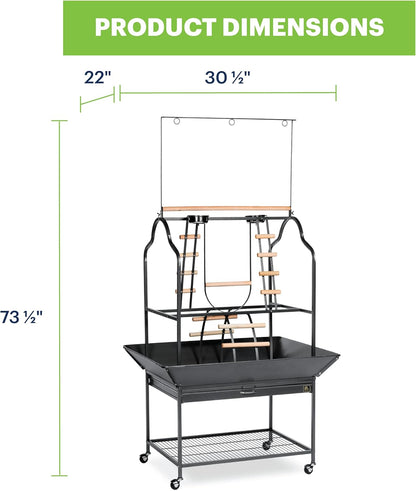 Prevue Pet Products Large Parrot Playstand with Wheels, Bird Stand Activity Play Center with Perches and Ladders, Indoor Outdoor Playground for Birds, Black Hammertone Finish