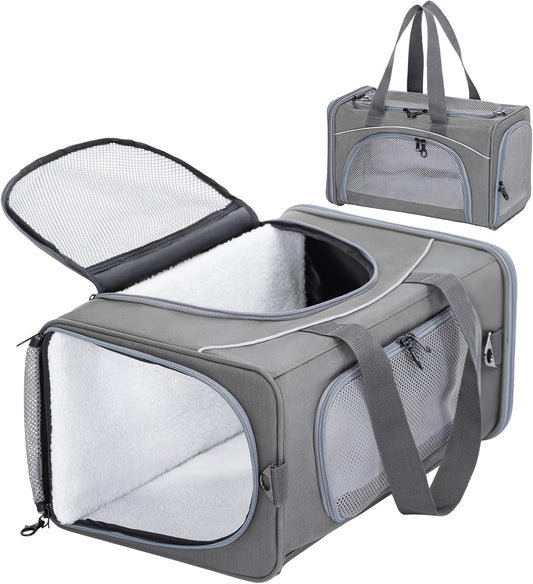 ‌Petsfit Airline Approved Pet Carrier for Small Dogs & Cats, 19x9x12 TSA Approved Carrier, with Removable Dual-Sided Padding (2-Way Placement) - Fits Under Most Airplane Seats, Escape Proof (Gray)