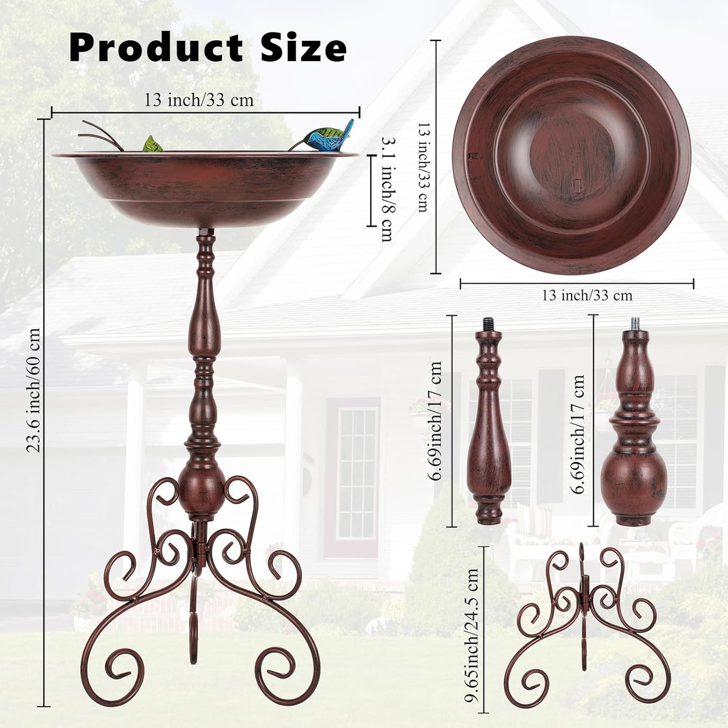 Pedestal Bird Bath for Outside, Metal Birdbath with 13" Dia Bowl, 17" H Bird Baths for Outdoor, Freestanding Bird Feeder for Garden Patio Yard Decor, Copper