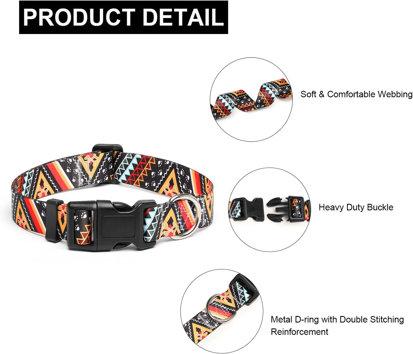 Mercano Adjustable Dog Collar - Special Design Patterns, Soft Nylon Comfortable Durable Pet Collar for Small Medium Large Dogs (M, Ethnic Gold)