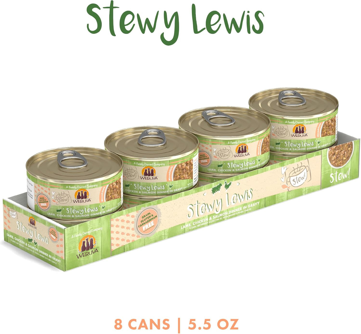 Weruva Classic Cat Stews, Stewy Lewis with Lamb, Chicken & Salmon in Gravy, 5.5oz Can (Pack of 8)