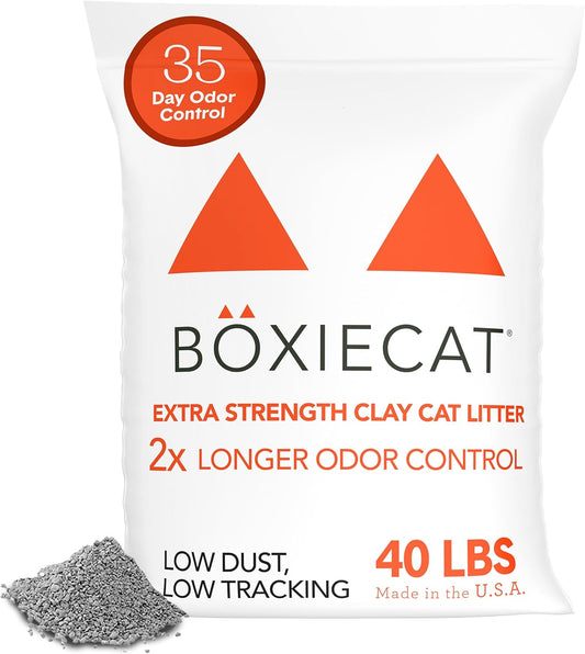 Boxie® Extra Strength 35 Day Odour Control Clumping Clay Cat & Kitty Litter 40lb, 99.9% Dust-Free, Probiotic Formula, Long-Lasting, Veterinarian Approved, Easy Scooping for Multi-Cat Homes