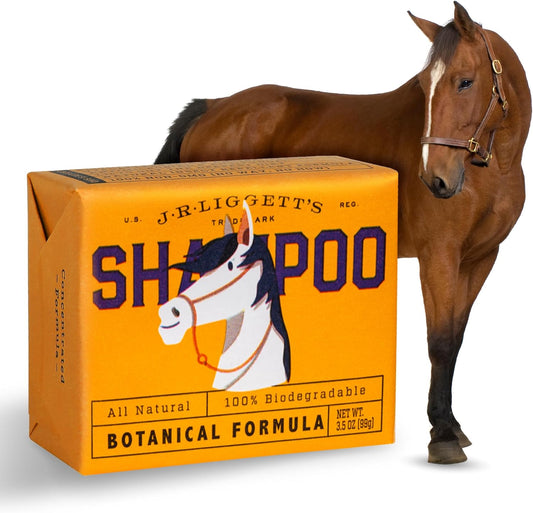 JR Liggett’s Botanical Horse Shampoo Bar for Sensitive Skin - 100% Detergent Free, Non-GMO & Biodegradable - Deep-Cleansing, Hypoallergenic Formula for Healthy Skin, Mane & Tail - 3.5 oz Bar