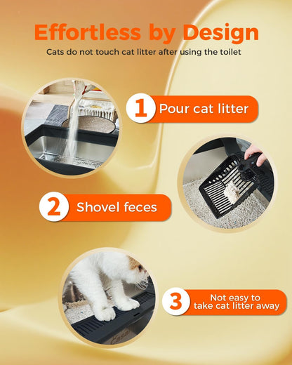 XXXL Stainless Steel Cat Litter Box 28.1''×20.5''× 10.1” Extra Large Metal Cat Litter Box for Big, Multi Cats, Anti-Leakage & Non-Stick Metal Pan, Easy to Clean, Durable (Black