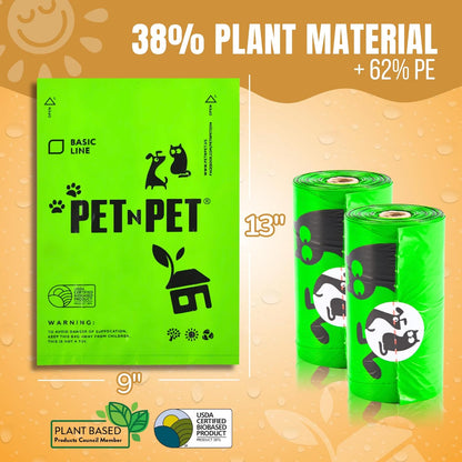 Pet N Pet 270 Counts Green Poop Bags for Dogs, 38% Plant Based & 62% PE Extra Thick Dog Poop Bags Rolls, 9" x 13", Unscented Dog Waste Bag, Pet Supplies for Dogs