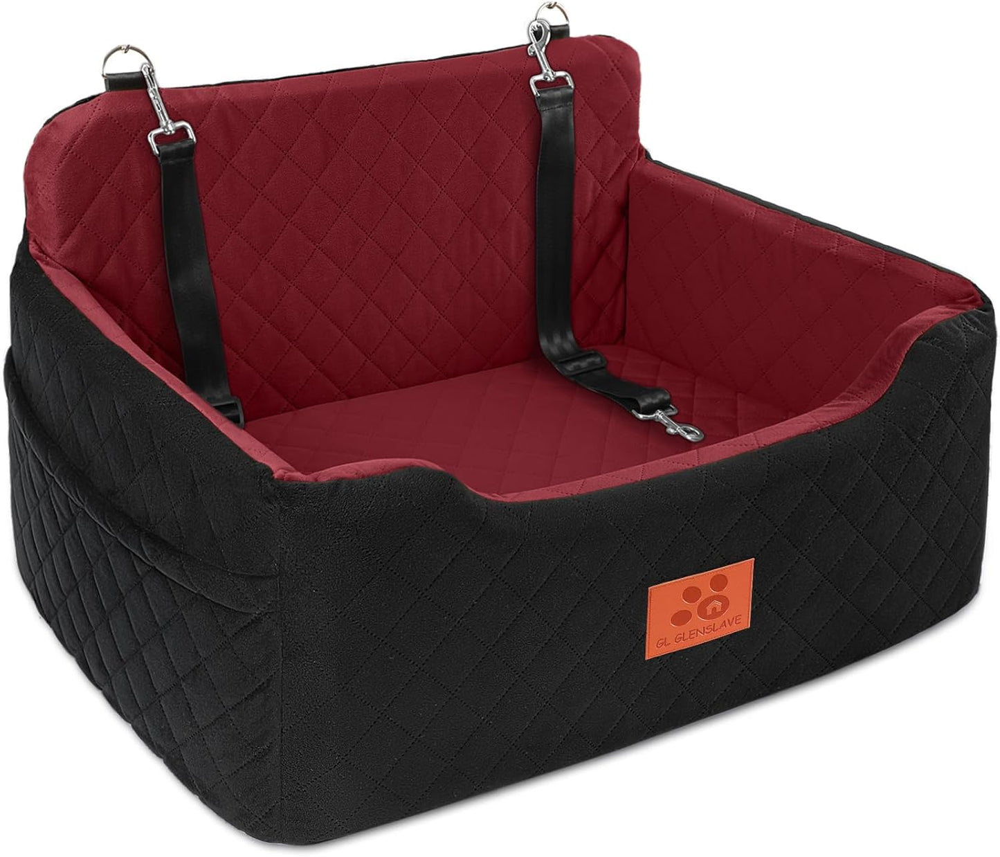 Dog Car Seat for Medium/Large Dogs, Dog Booster Seat for Pet Under 50lbs or 2 Small Dogs, Detachable and Washable Pet Car Bed, Multi-Functional Pet Booster Seat for Backseat(Black/Red)