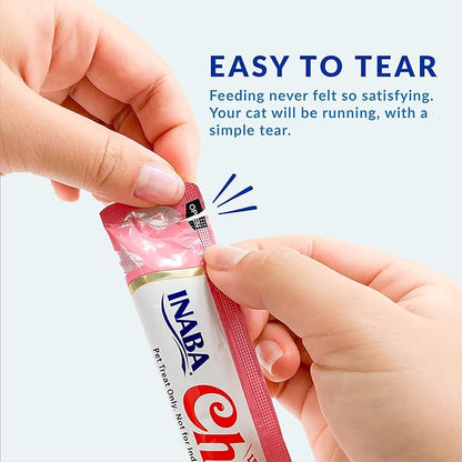 INABA Churu Cat Treats, Grain-Free, Lickable, Squeezable Creamy Purée Cat Treat/Topper with Vitamin E & Taurine, 0.5 Ounces Each Tube, 24 Tubes (4 per Pack), Tuna with Scallop Recipe