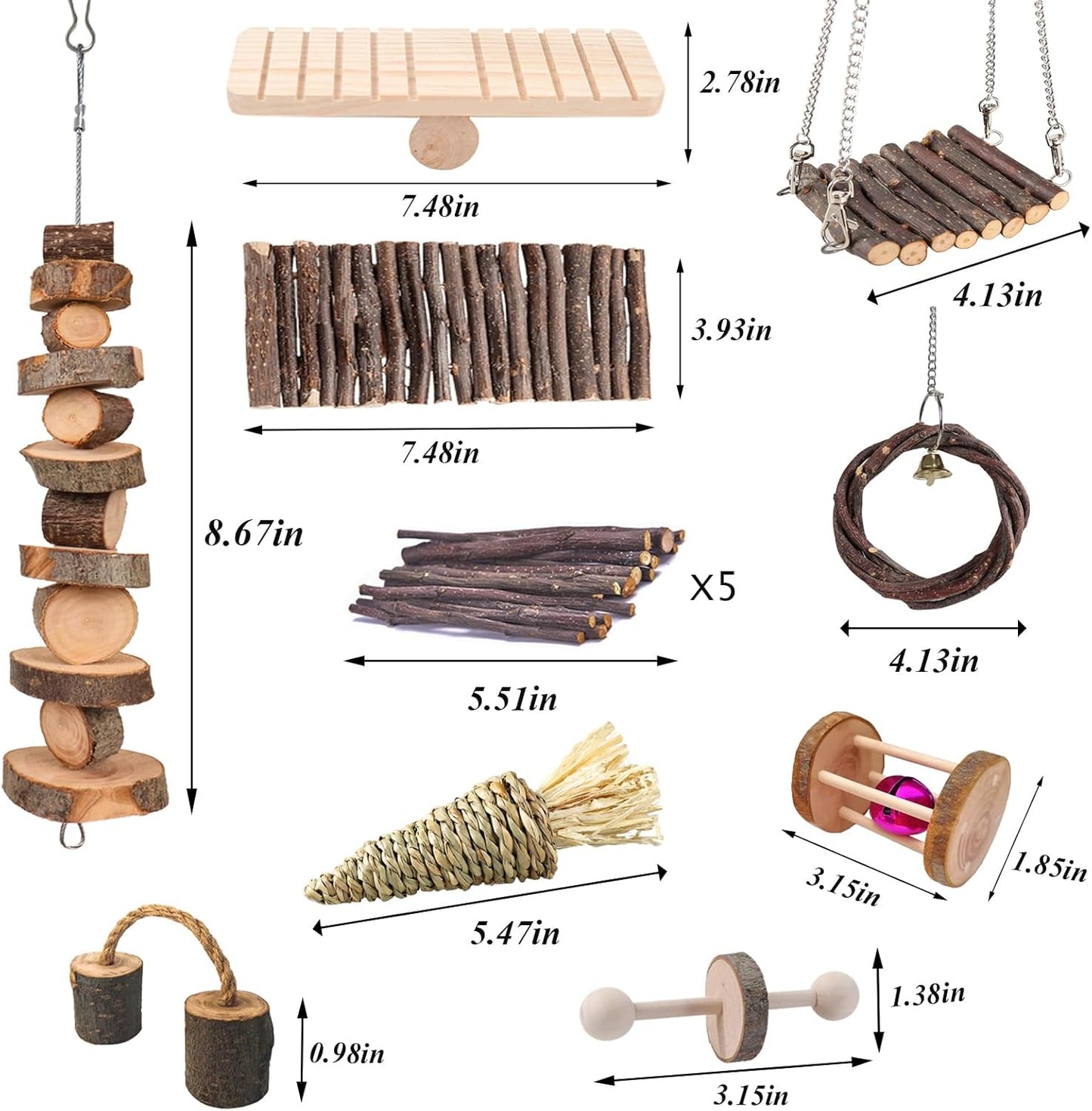 Grddaef Hamster Toys, Guinea Pig Chew Toys Rabbit Enrichment Cage Accessories Toys for Chinchilla Gerbils Rats Bunny Squirrels